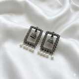 Silver Rectangular Frame Jhumka Earrings
