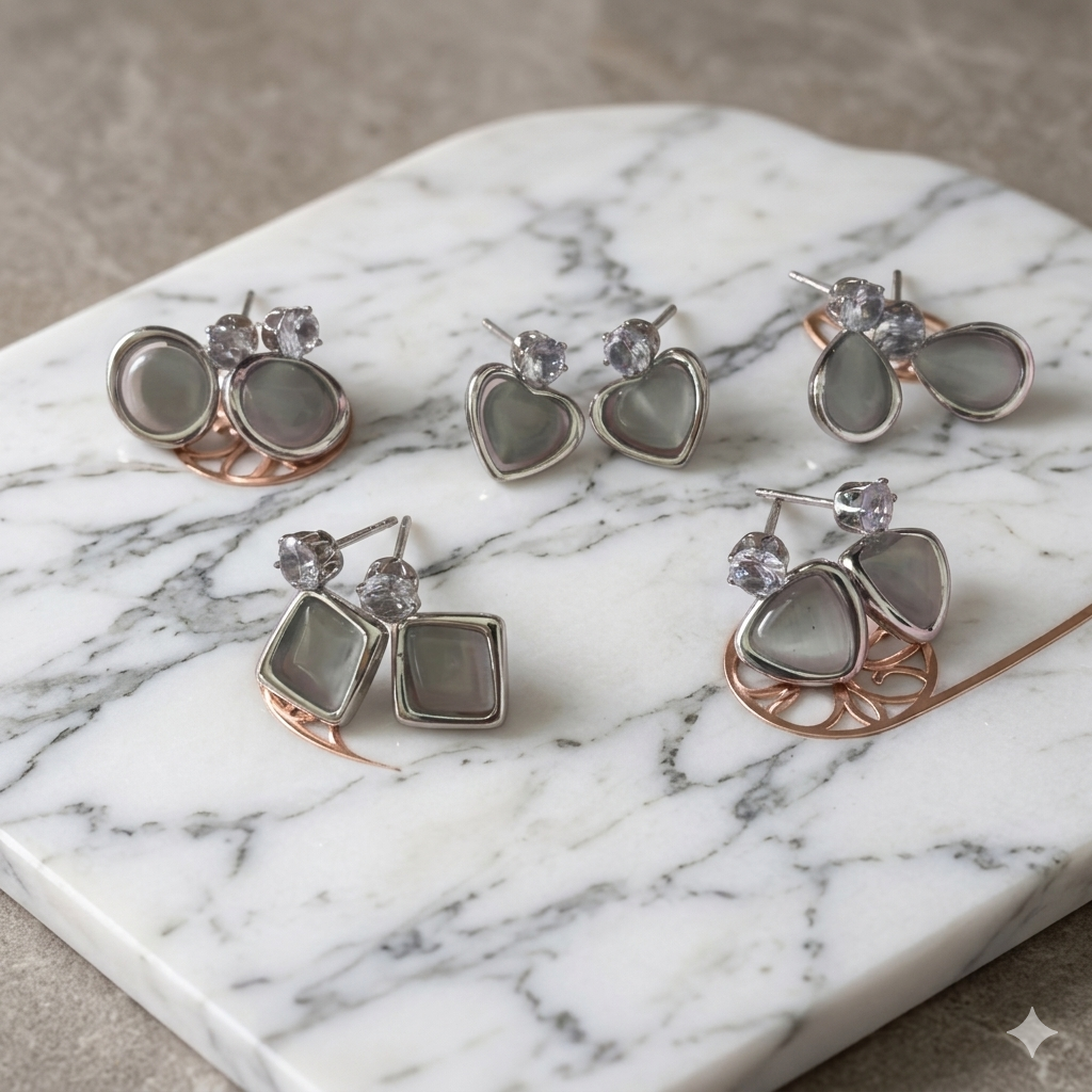 Silver Shaped Stud  Earrings