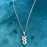 Silver Tri‑Gemstone Chevron Pendant Necklace
