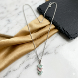Silver Tri‑Gemstone Chevron Pendant Necklace