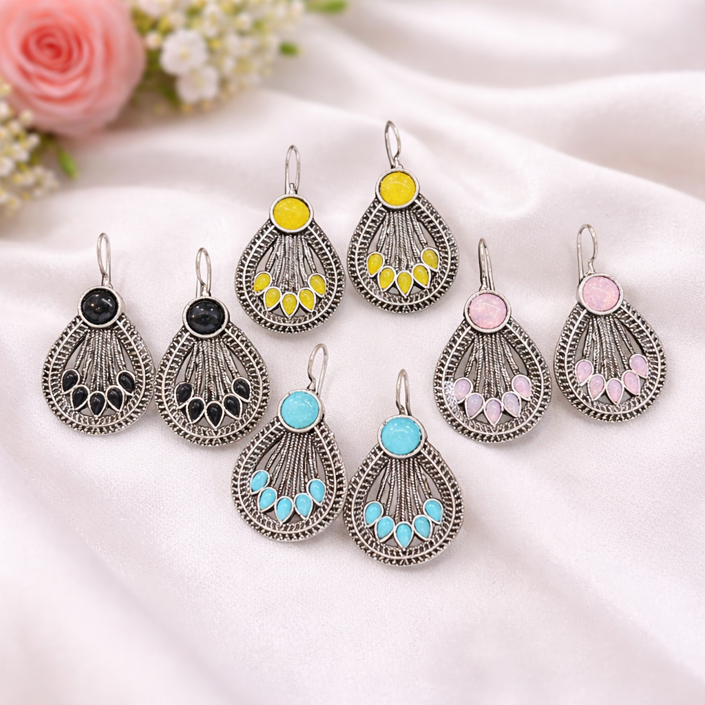 Oxidised Silver Teardrop Earrings(Pack of 4)