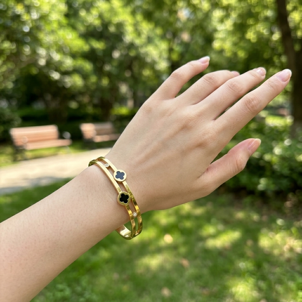 Black Clover Gold Bracelet – Stylish Lucky Charm Kada