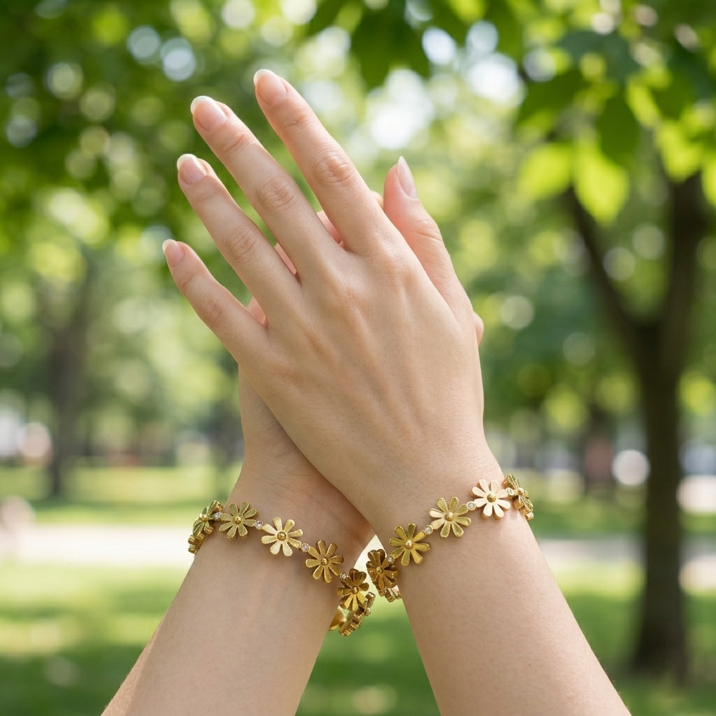 Nature Inspired Gold Flower Bracelet