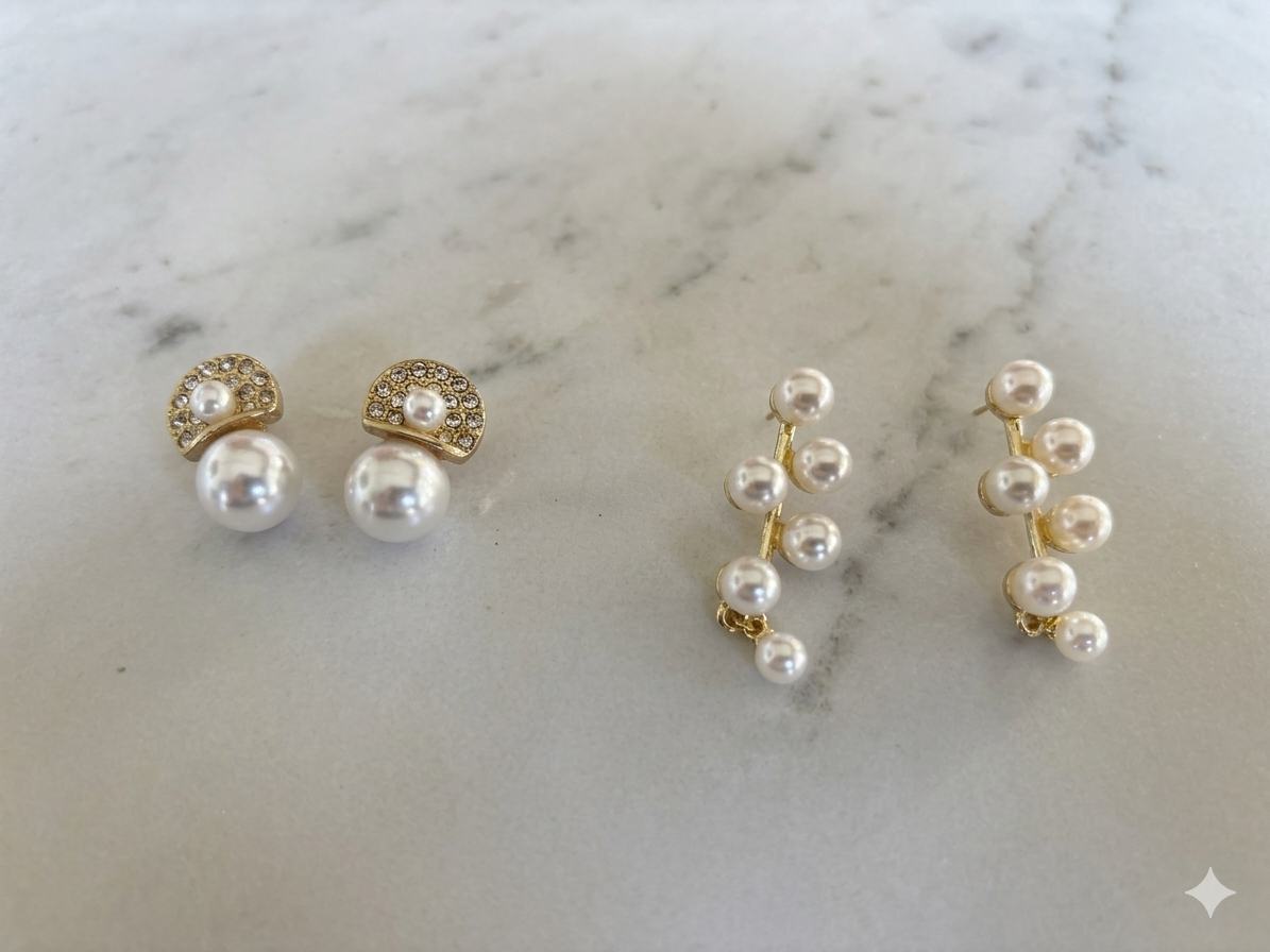 Traditional Pearl and Gold Earring Set