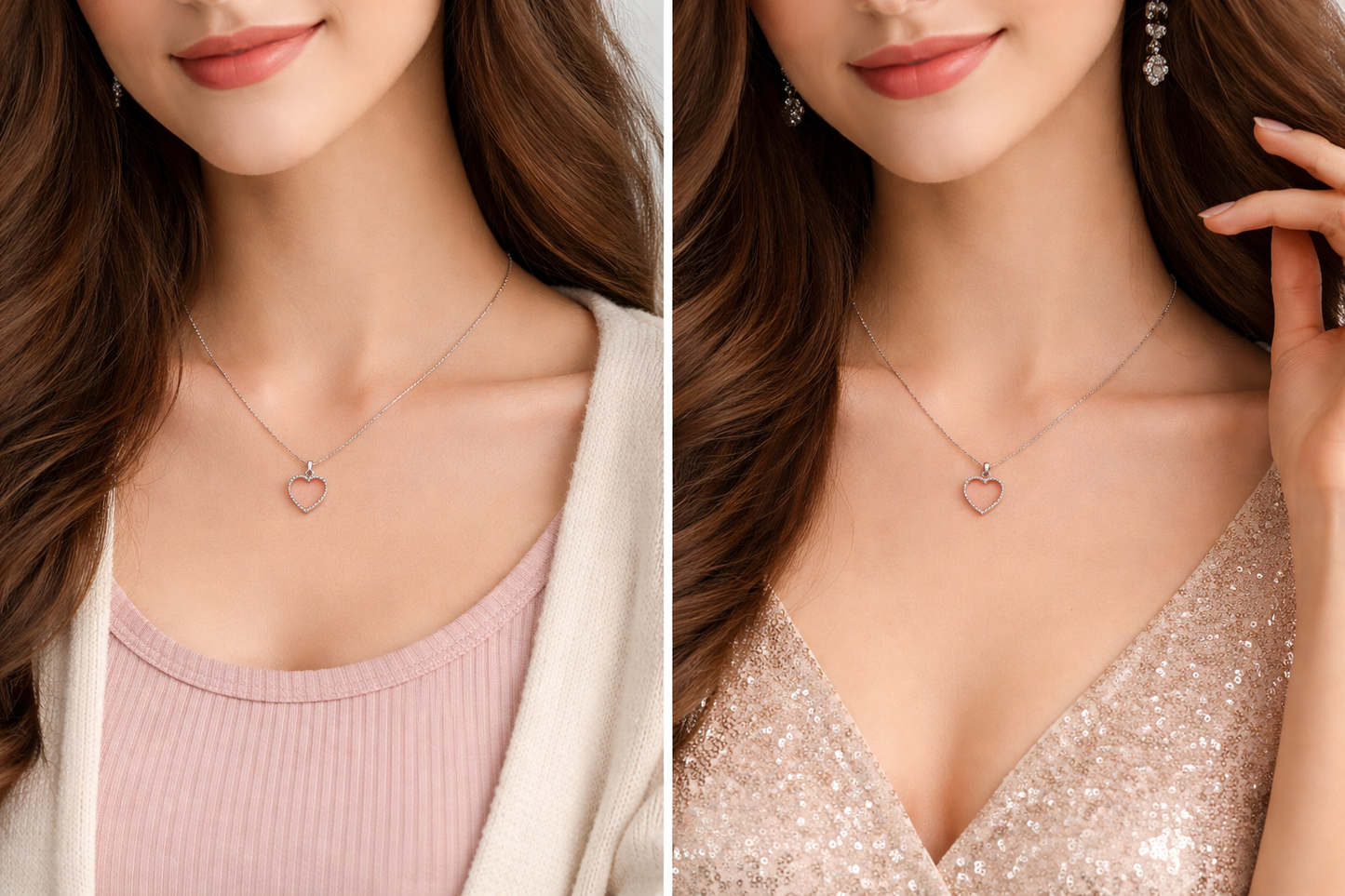 Pink Heart Pendant Silver Necklace