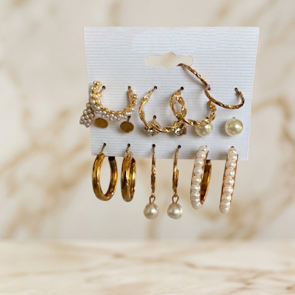 Golden Pearl Luxe Collection: A Classic Combination of Elegant Pearl Accents, Studs, and Hoops