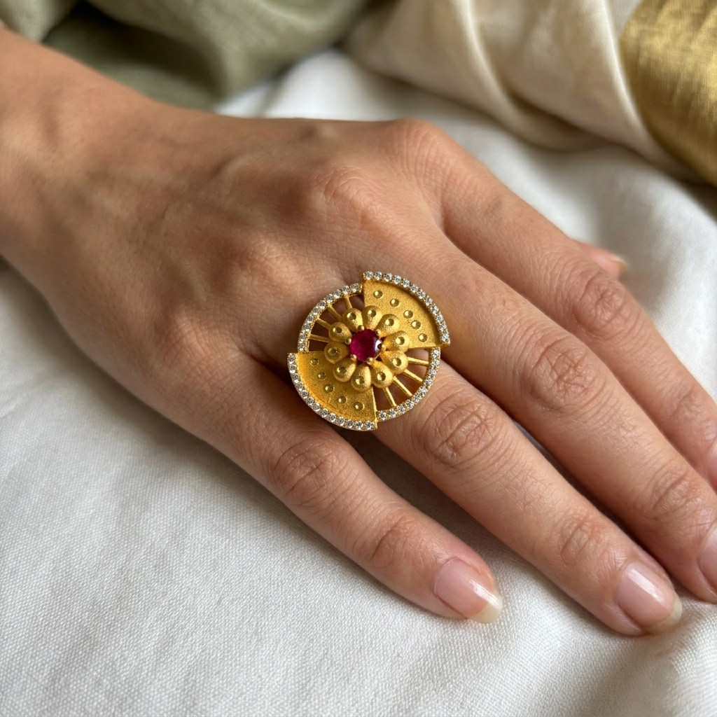 Ruby Blossom Disc Ring