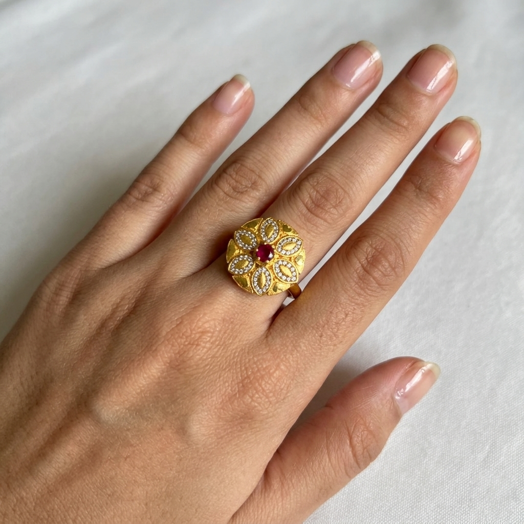 Ruby Sunburst Bloom Ring