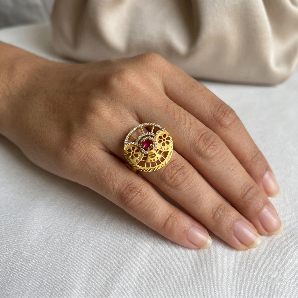 Antique Gold Flower Wheel Ring