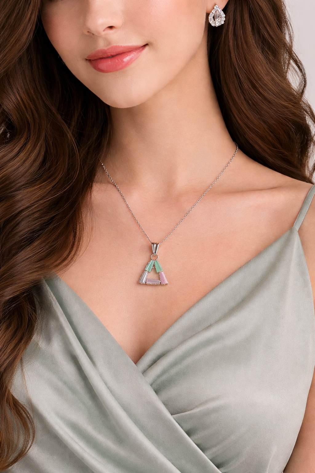 Silver Tone Triangular Pendant Necklace
