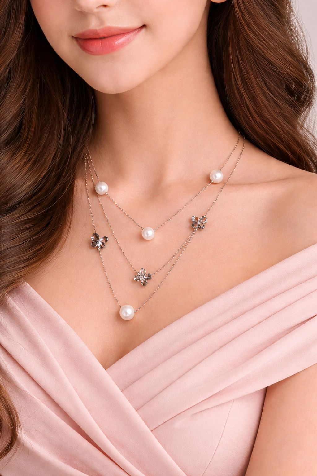 Double Layer Pearl and Charm Necklace