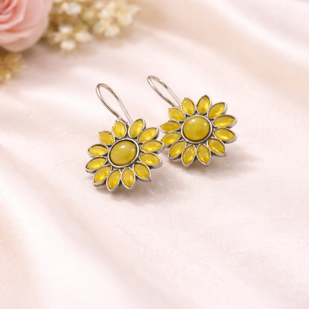 Silver Flower Shaped Earrings